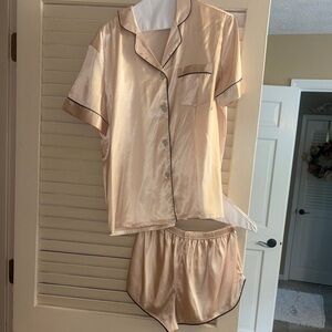 Elegant Women's Satin Pajama Set in Cream